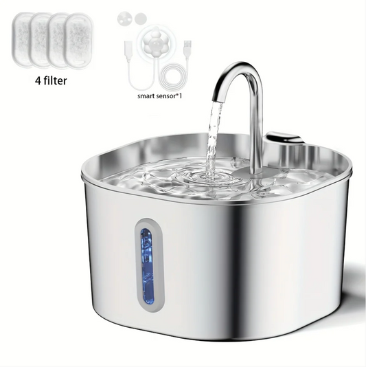 Fontaine à Eau Inox 2,2 L Ultra-Silencieuse avec Capteur – Chat & Petit Chien